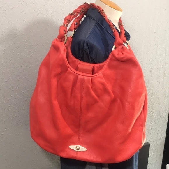 Elliot Lucca Orange Leather Hobo Handbag - Picture 1 of 10
